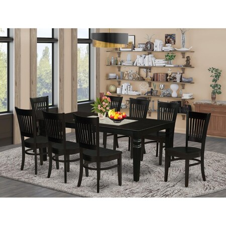 East West Furniture 9 Piece Logan Dining Set - Black LGVA9-BLK-W